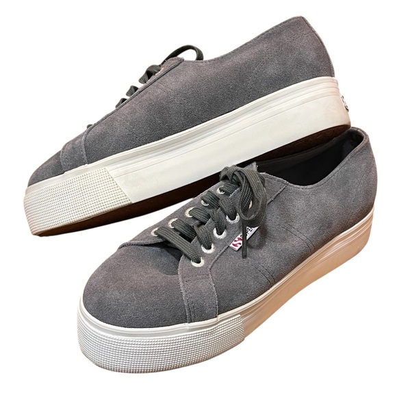 Superga Gray Suede Sneakers Platform Women’s Trainers Leather Casual Shoes - Picture 1 of 13